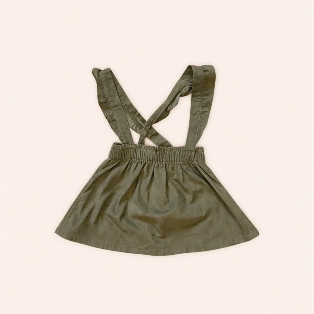 Olive Green Corduroy Dress Toddler Size 2T | Crossback Ruffle Straps